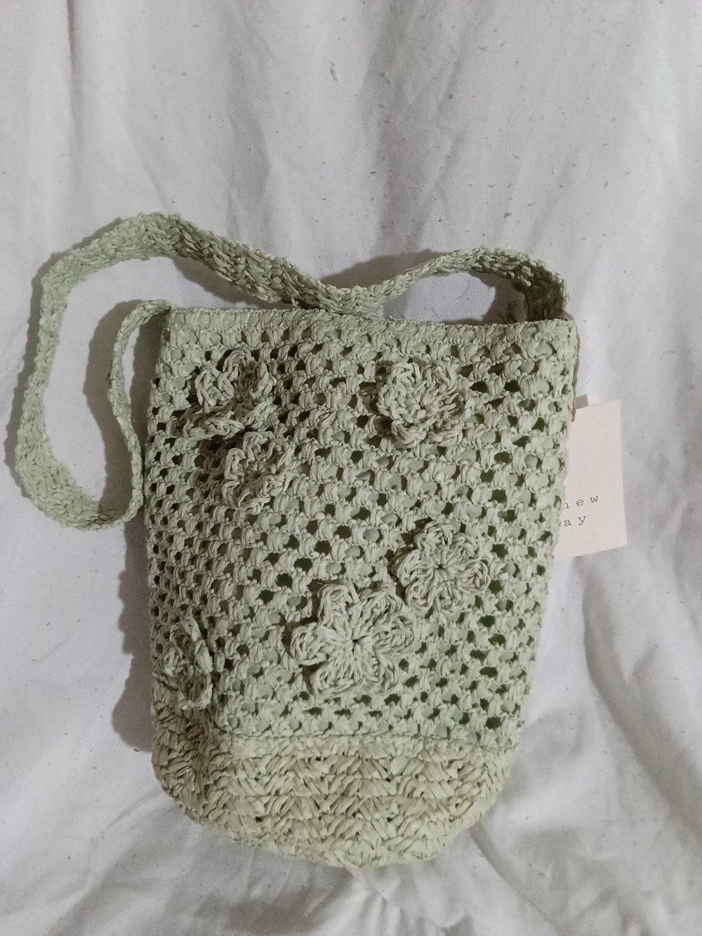 a new day Light Sage Crochet Flower Bucket Bag
